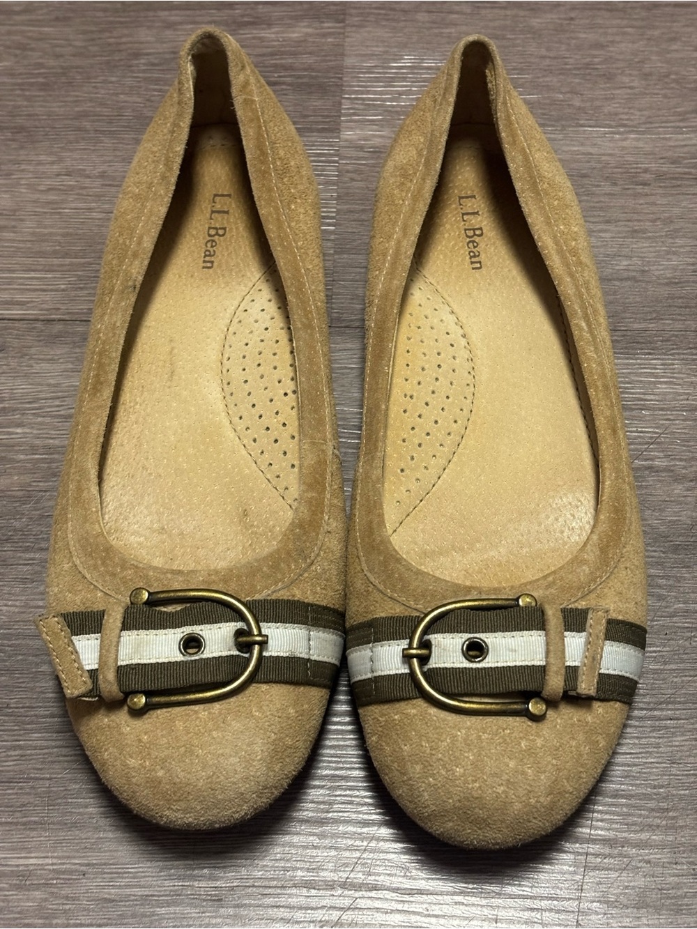 L.L. Bean Tan Suede Buckle Comfort Ballet Flats Size 9M